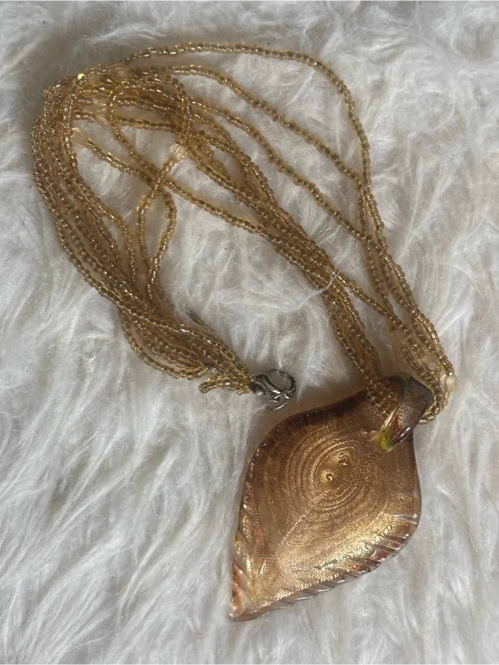 Venetian Murano-Style Art Glass Leaf Beaded Pendant Statement Necklace Handblown - Picture 3 of 5